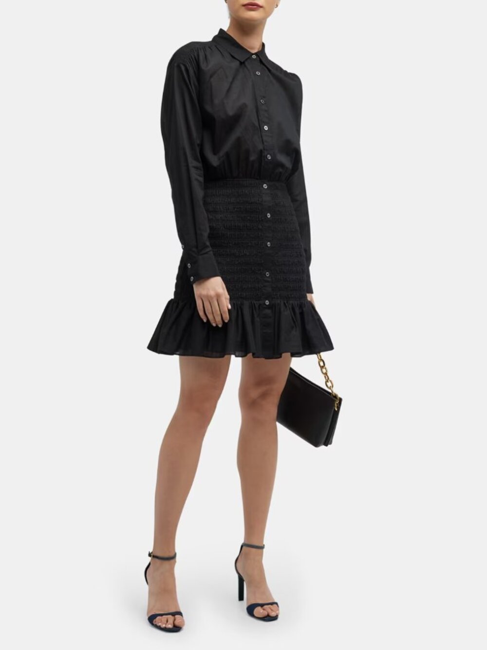 VERONICA BEARD Newport Dress Mini Black Shirtdress Smocked skirt Button Up sz 2 - Picture 9 of 15